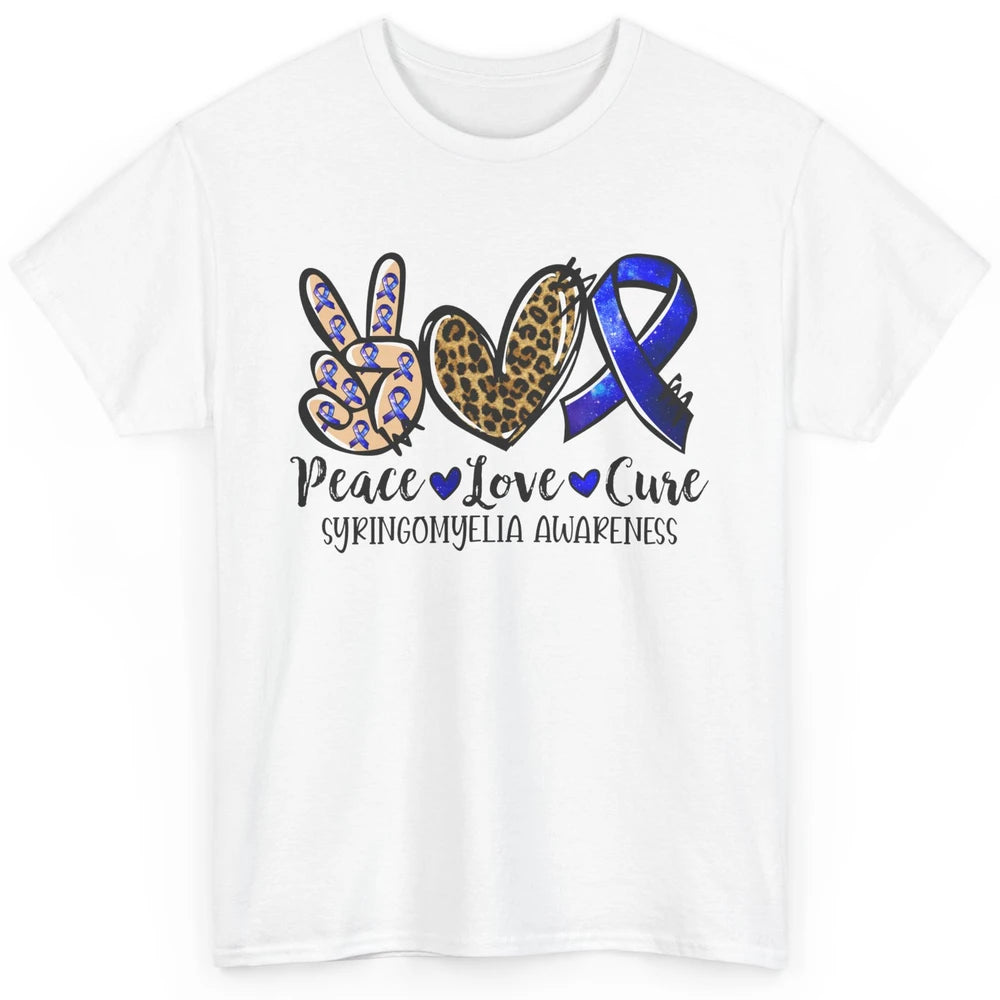 Syringomyelia Awareness Blue Ribbon Peace Love Cure Classic Unisex T-Shirt