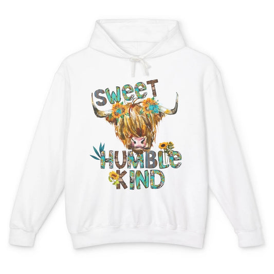 Highland Cow Sunflower Sweet Humble Kind Western Country Unisex Lightweight Hoodie