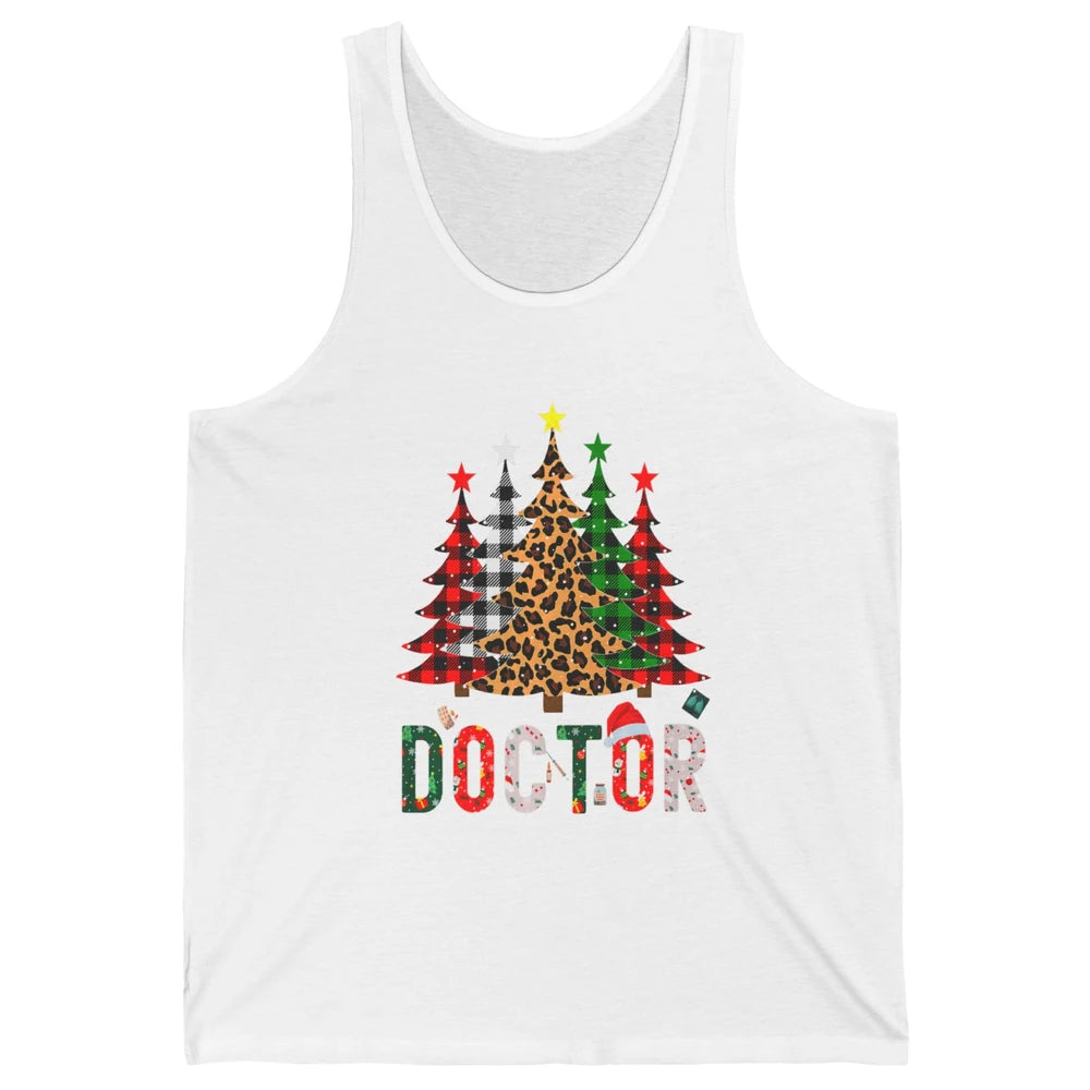 Merry Christmas Doctor Leopard Buffalo Plaid Xmas Pine Tree Unisex Jersey Tank