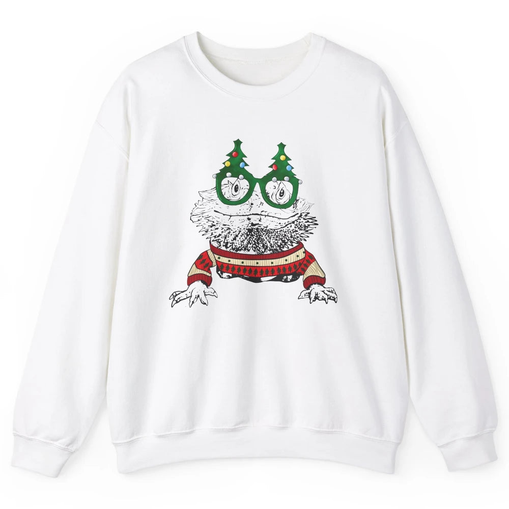 Christmas Bearded Dragon Glasses Animal Merry Xmas Gift Unisex Crewneck Sweatshirt