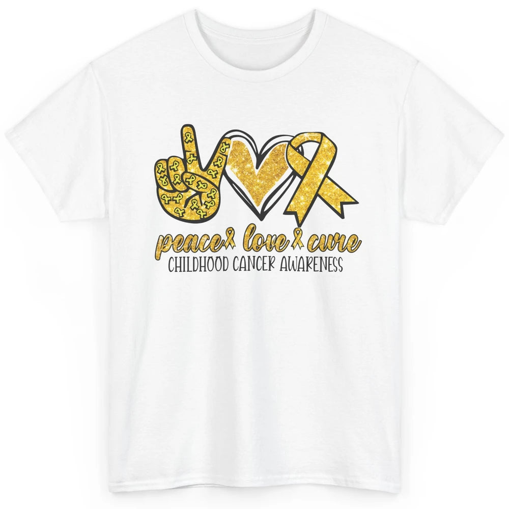 Childhood Cancer Awareness Peace Love Cure Gold Ribbon Gift Classic Unisex T-Shirt