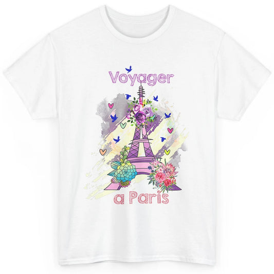 Voyager Floral Eiffel Tower Minimal Paris France Traveling Classic Unisex T-Shirt