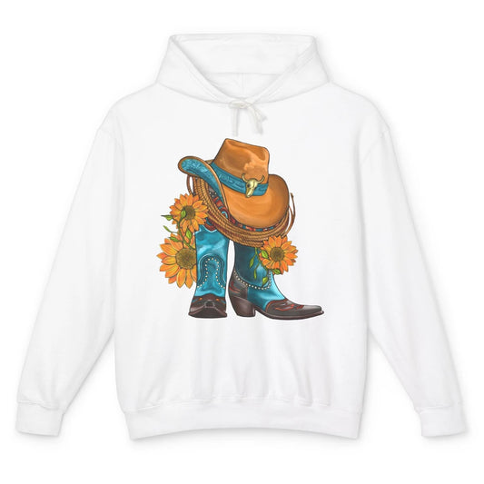 Sunflower Cowboy Boots And Hat Bull Skull Western Country Unisex Lightweight Hoodie