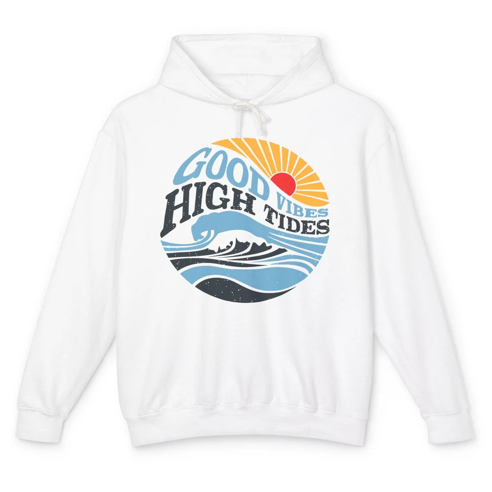 Retro Rainbow Sunrise Good Vibes High Tides Positive Vibes Unisex Lightweight Hoodie