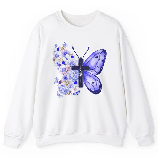 Butterfly Cross Faith Floral God Jesus Christian Bible Women Unisex Crewneck Sweatshirt