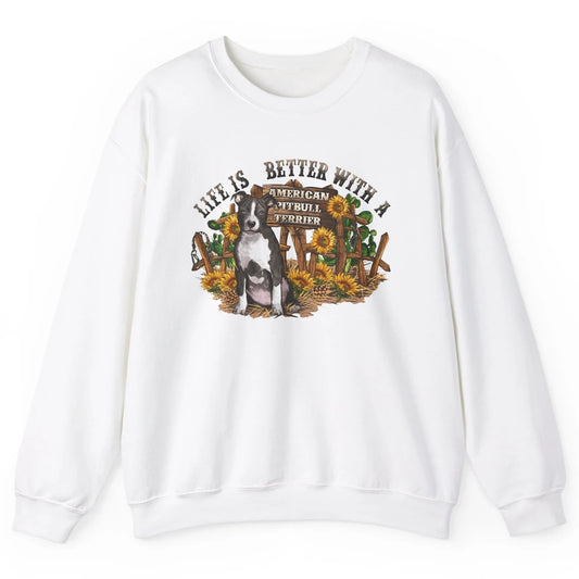 Sunflower Life Is Better With American Pitbull Terrier Mom Unisex Crewneck Sweatshirt