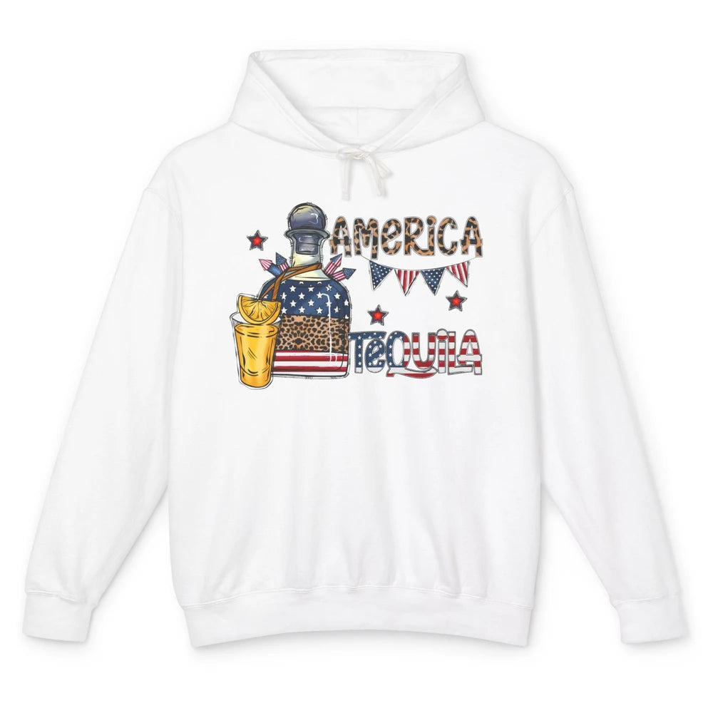 America Tequila Leopard Western Country 4th Of July Party Unisex Lightweight Hoodie