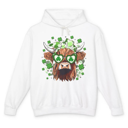 St Patrick Highland Cow Shamrock Bandana Western St Paddy Unisex Lightweight Hoodie