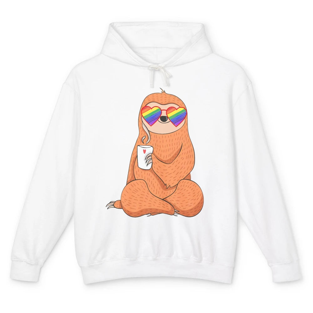 LGBT Gay Pride Month Chill Out Sloth Rainbow Sunglasses Unisex Lightweight Hoodie