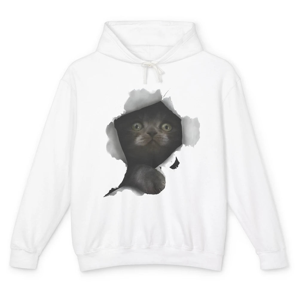 Funny Breaking Through Black Cat Sarcastic Hiding Kitten Unisex Lightweight Hoodie