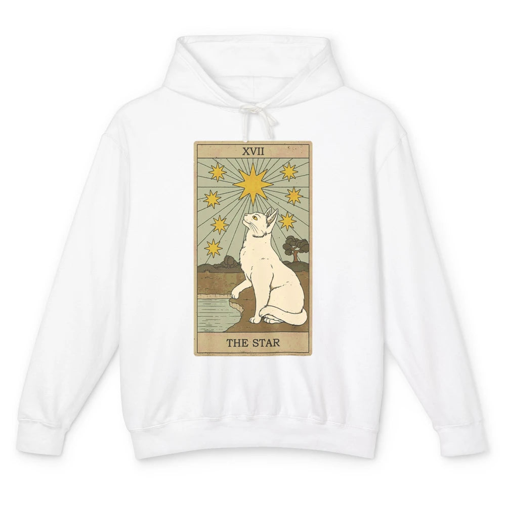 Tarot Card The Star White Cat Retro Mermaid Gothic Vintage Unisex Lightweight Hoodie