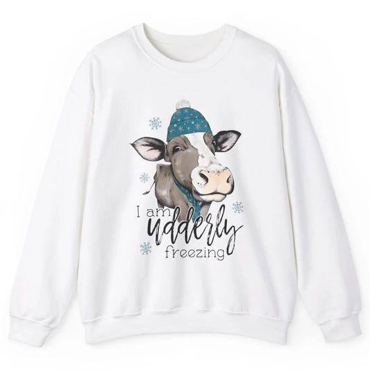 Funny Cow I'm Udderly Freezing Farmer Merry Christmas Winter Unisex Crewneck Sweatshirt