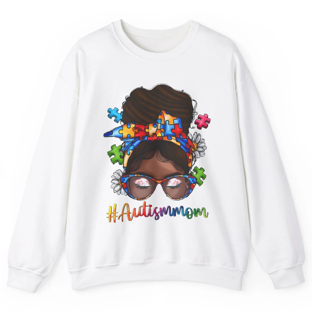 Autism Afro Mom Curly Hair American African Autism Awareness Unisex Crewneck Sweatshirt