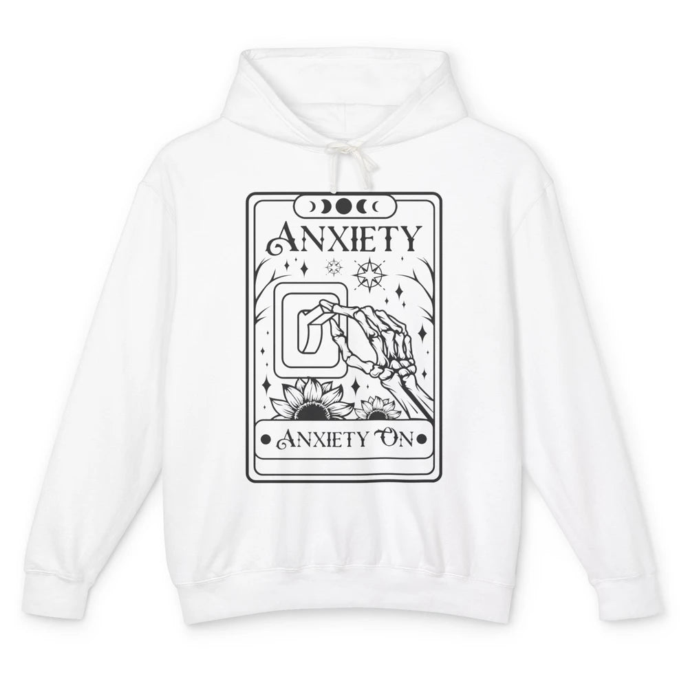 Retro Halloween Skeleton Hand Anxiety On Off Mental Health Unisex Lightweight Hoodie