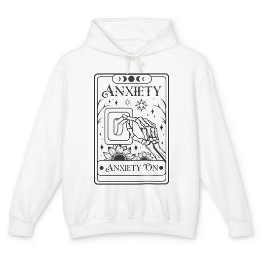 Retro Halloween Skeleton Hand Anxiety On Off Mental Health Unisex Lightweight Hoodie