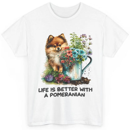 Cute Pomeranian Puppy Flowers Life Is Better With Pomeranian Classic Unisex T-Shirt