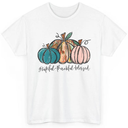 Grateful Thankful Blessed Doodle Pumpkin Fall Thanksgiving Classic Unisex T-Shirt