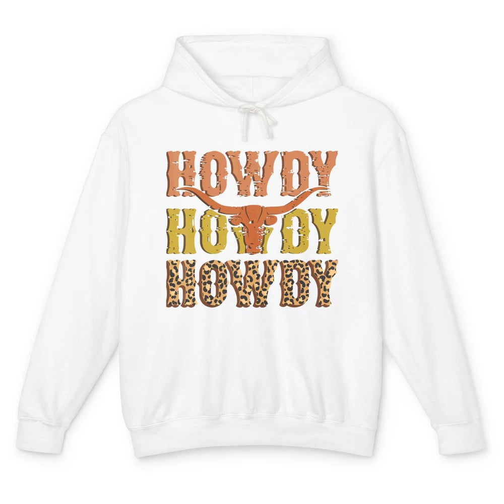 Western Country Bull Horn Rodeo Howdy Cowboy Leopard Cowhide Unisex Lightweight Hoodie