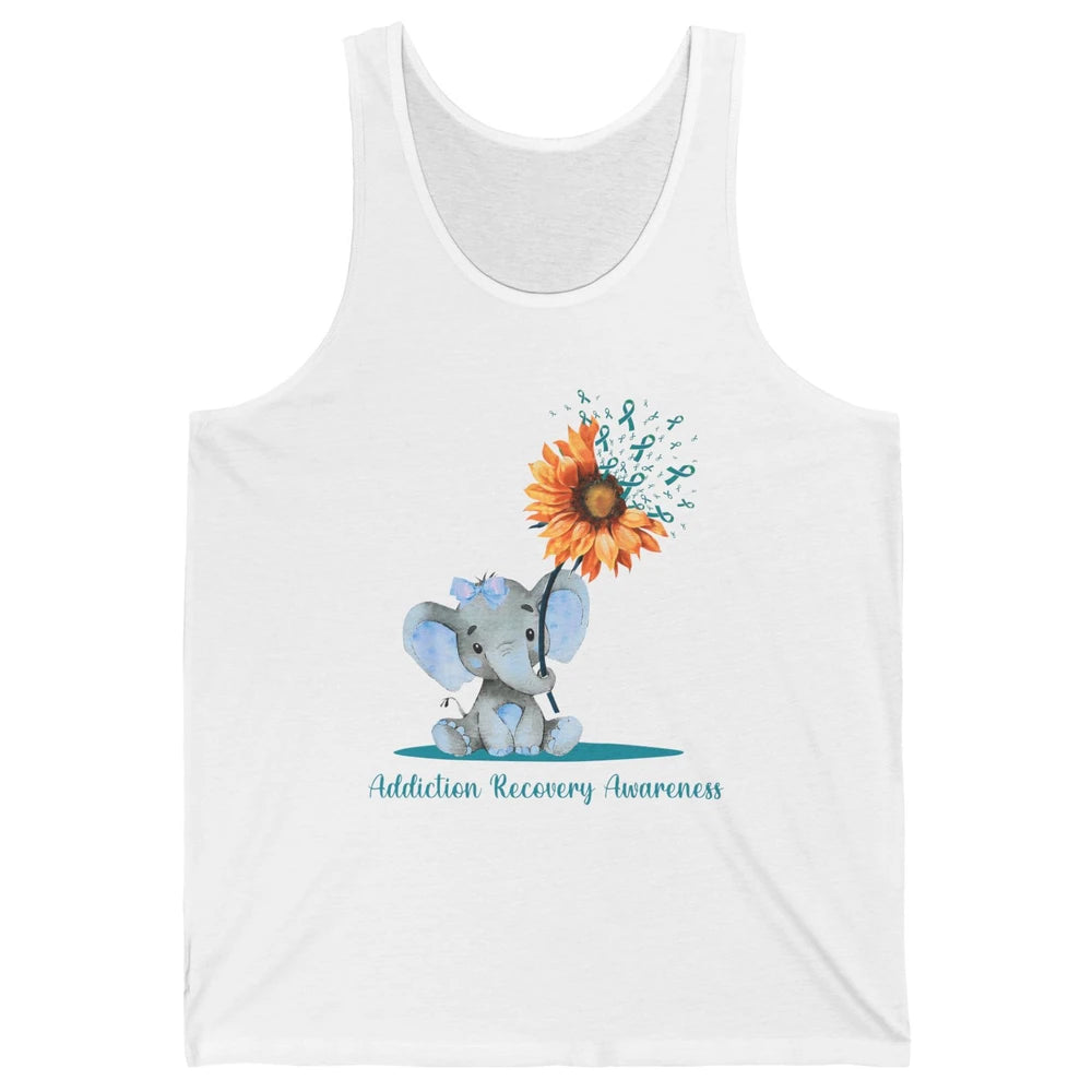 Addiction Recovery Awareness Teal Ribbon Baby Elephant Daisy Unisex Jersey Tank