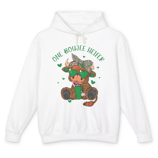 St Patricks Highland Cow One Boujee Heifer Shamrock St Paddy Unisex Lightweight Hoodie