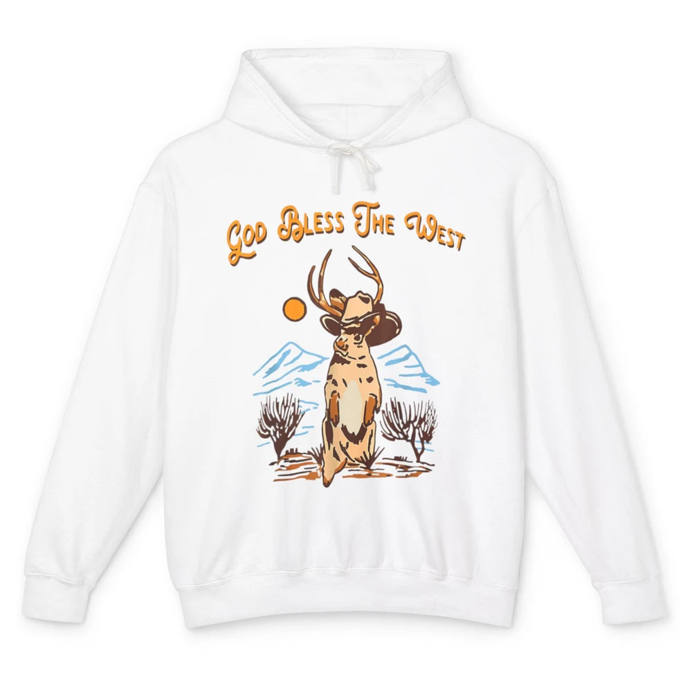 Western Country God Bless Vintage Cowboy Deer Music Desert Unisex Lightweight Hoodie