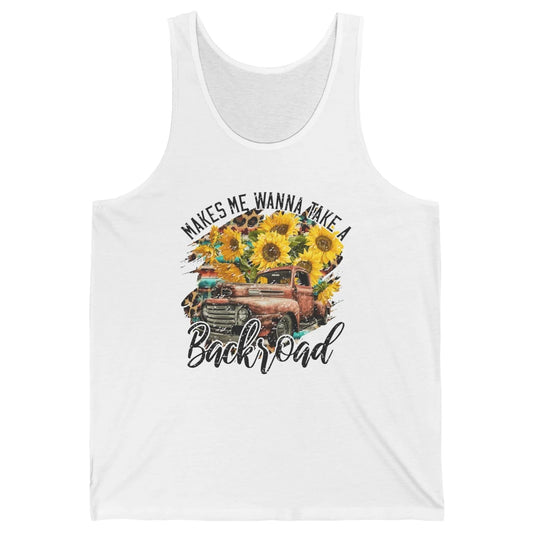 Retro Sunflower Truck Makes Me Wanna Take a Backroad Western Unisex Jersey Tank