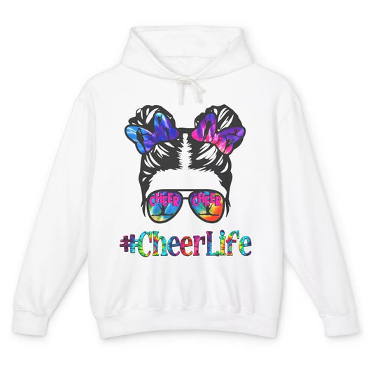 Cheerleading Kid Messy Bun Cheer Life Tie Dye Cheerleader Unisex Lightweight Hoodie