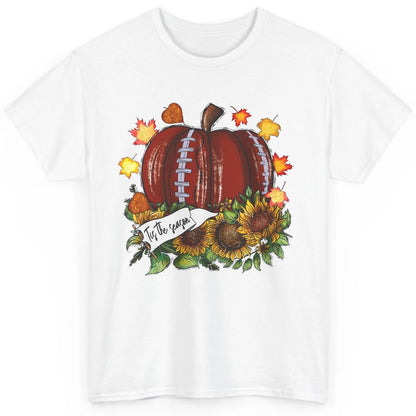 Football Pumpkin Tis The Season Sunflower Fall Leaves Autumn Classic Unisex T-Shirt