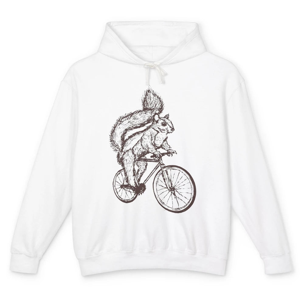 Funny Squirrel Riding A Bicycle Drawn Bike Squirrel Lovers Unisex Lightweight Hoodie