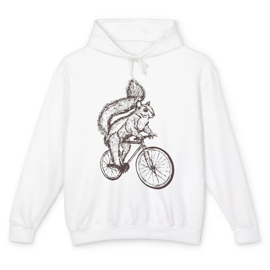 Funny Squirrel Riding A Bicycle Drawn Bike Squirrel Lovers Unisex Lightweight Hoodie