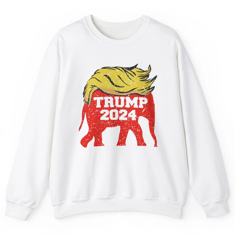 Trump 2024 Republican Elephant With Trump Hair Funny Trump Unisex Crewneck Sweatshirt