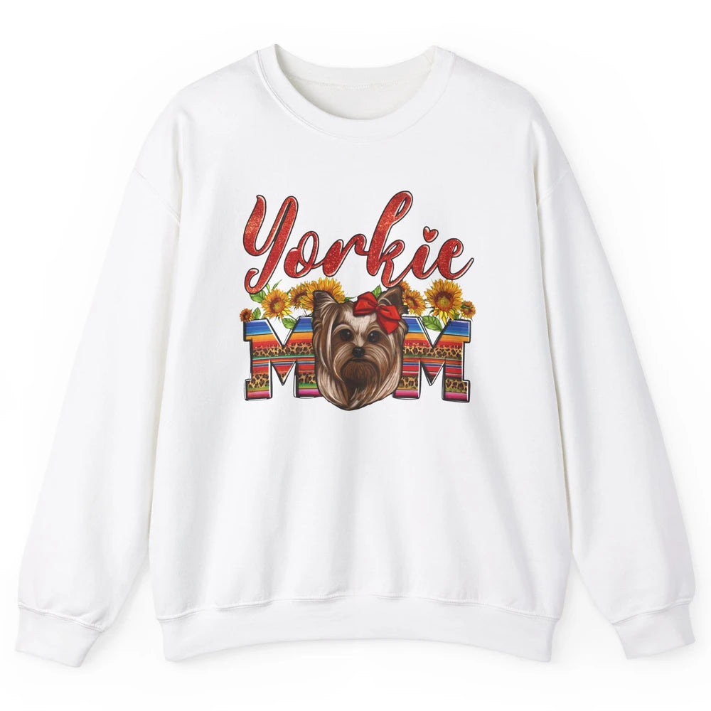 Yorkie Mom Sunflowers Leopard Yorkshire Terrier Dog Mom Gift Unisex Crewneck Sweatshirt