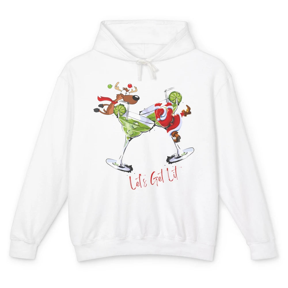 Party Santa & Reindeer Cocktail Glasses Let's Get Lit Xmas Unisex Lightweight Hoodie