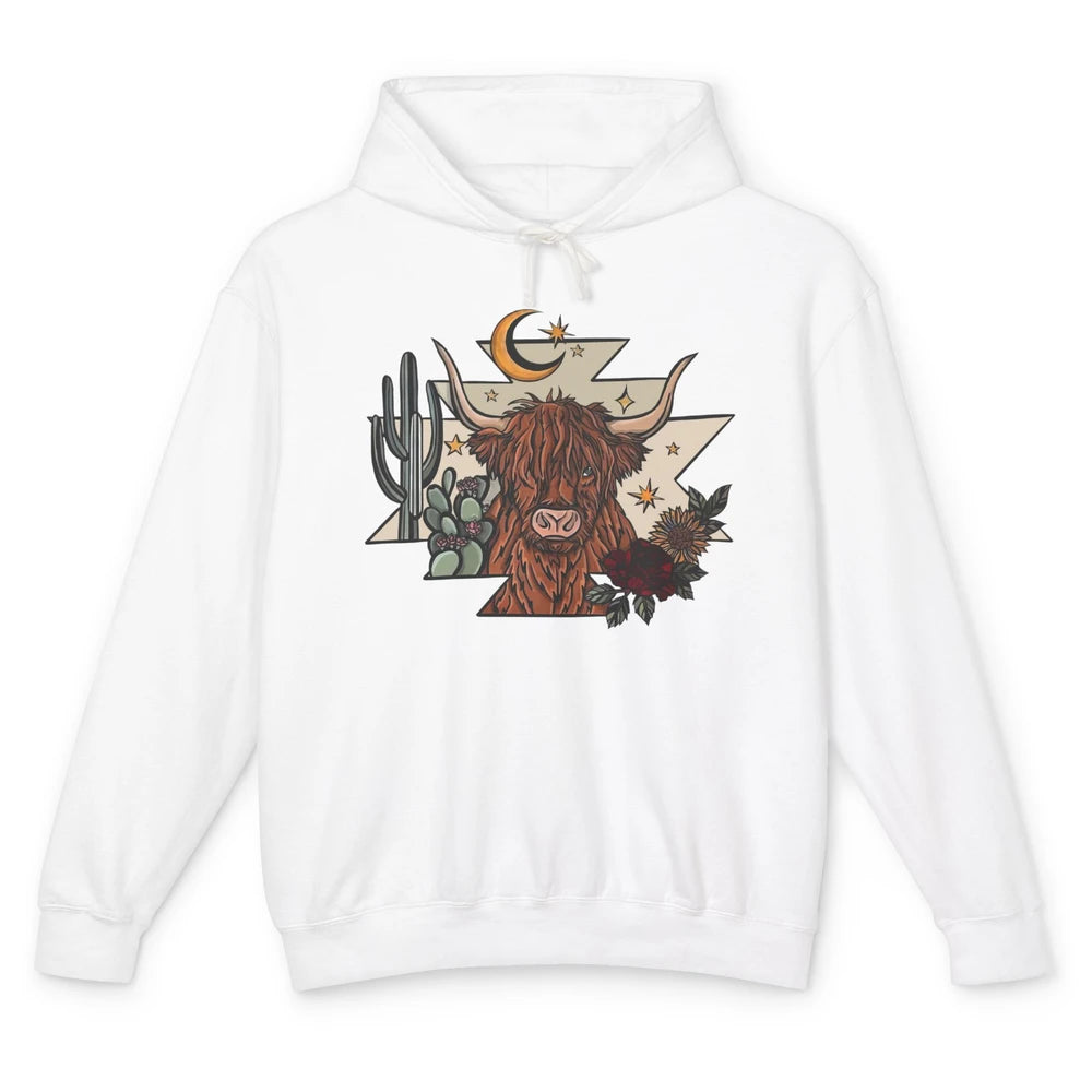 Retro Desert Cactus Highland Cow Western Country Cow Spirit Unisex Lightweight Hoodie