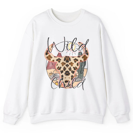 Boho Bull Skull Wild Child Desert Cactus Western Country Unisex Crewneck Sweatshirt