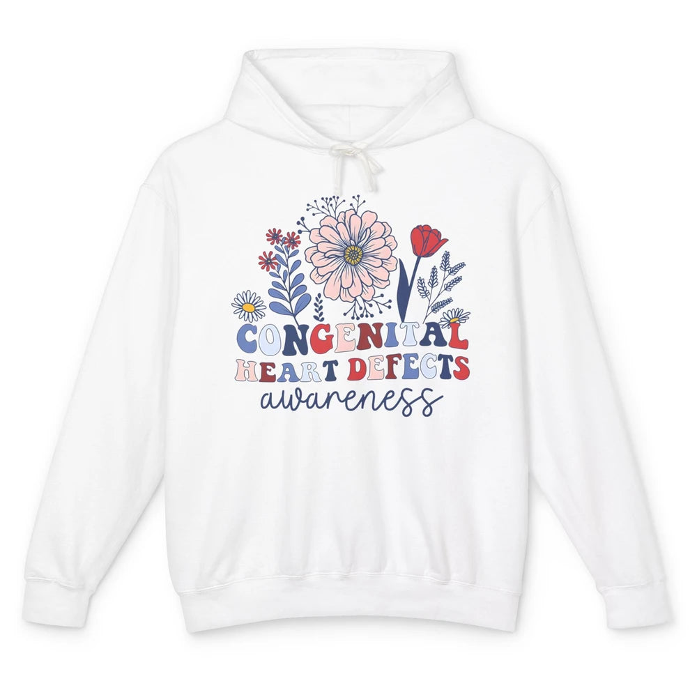 Congenital Heart Defects CHD Awareness Red Ribbon Wildflower Unisex Lightweight Hoodie