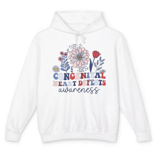 Congenital Heart Defects CHD Awareness Red Ribbon Wildflower Unisex Lightweight Hoodie