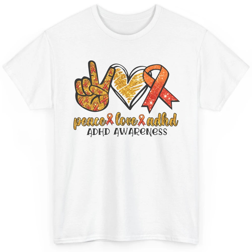 ADHD Awareness Month Peace Love ADHD Orange Ribbon Classic Unisex T-Shirt