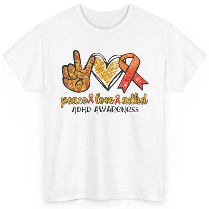 ADHD Awareness Month Peace Love ADHD Orange Ribbon Classic Unisex T-Shirt