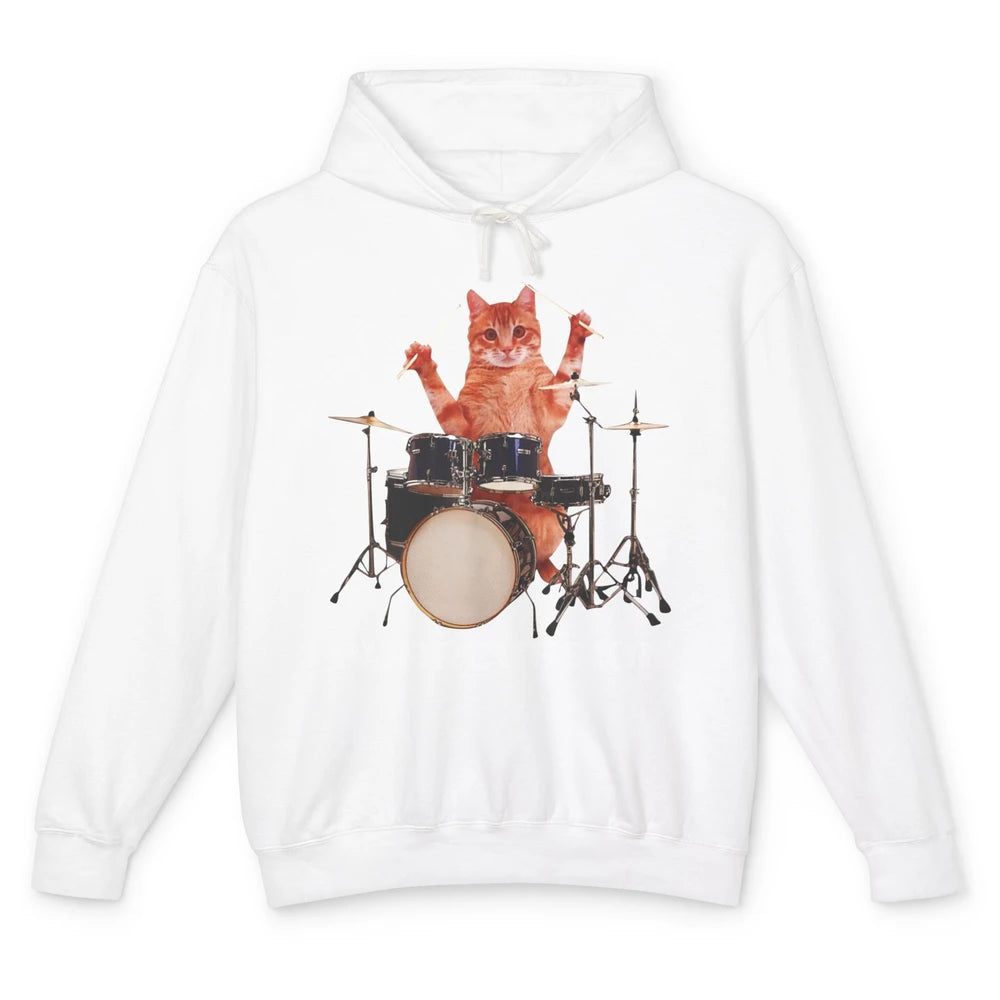 Cat Drummer Purrcussion I Destroy Silence Percussionist Drum Unisex Lightweight Hoodie