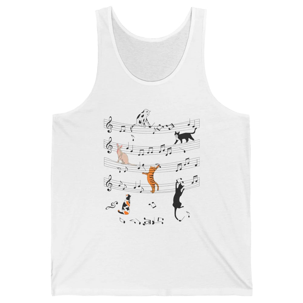 Cat On Music Sheets Cute Music Notes Funny Cat Musician Unisex Jersey Tank