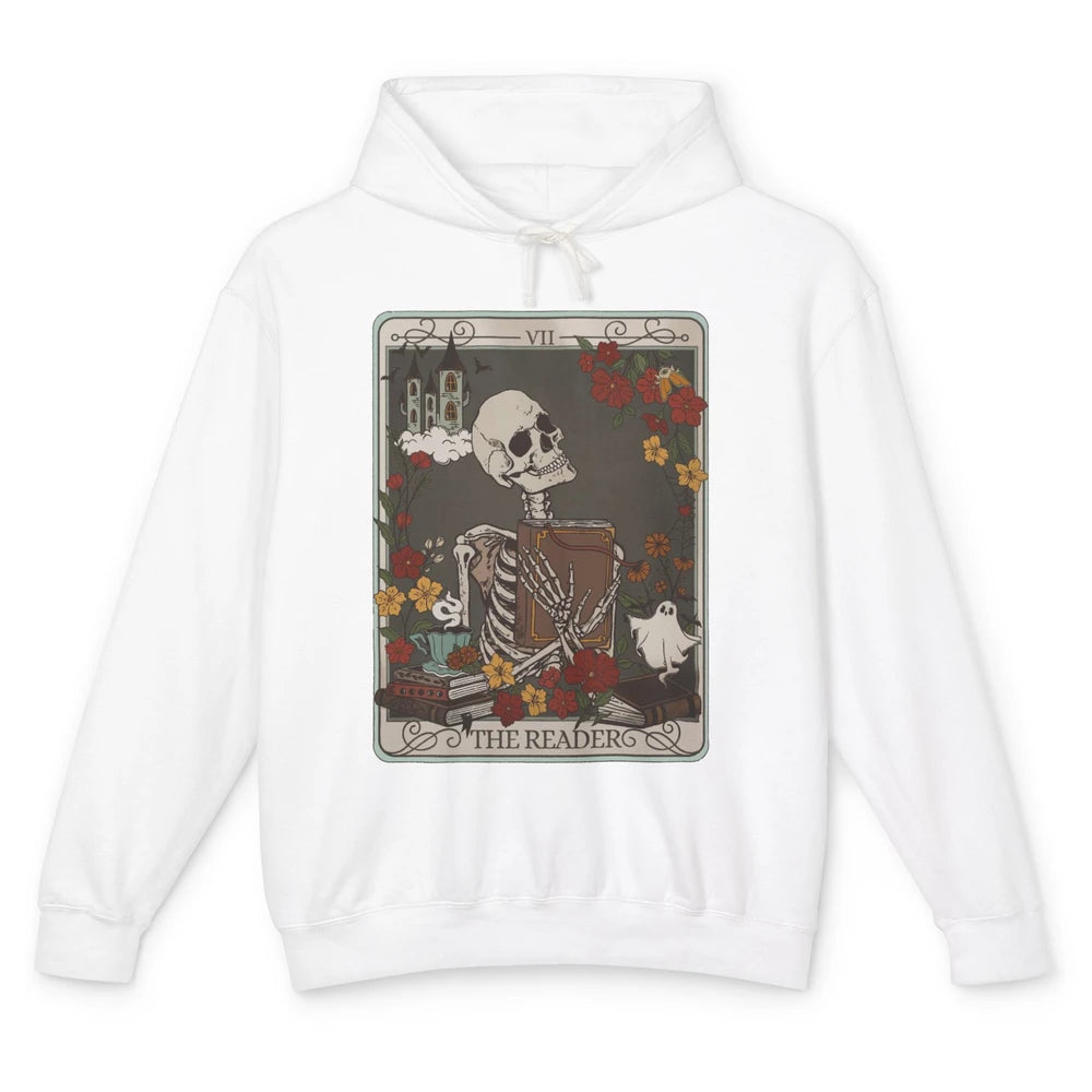 Retro Skeleton Reading Books The Reader Tarot Card Halloween Unisex Lightweight Hoodie