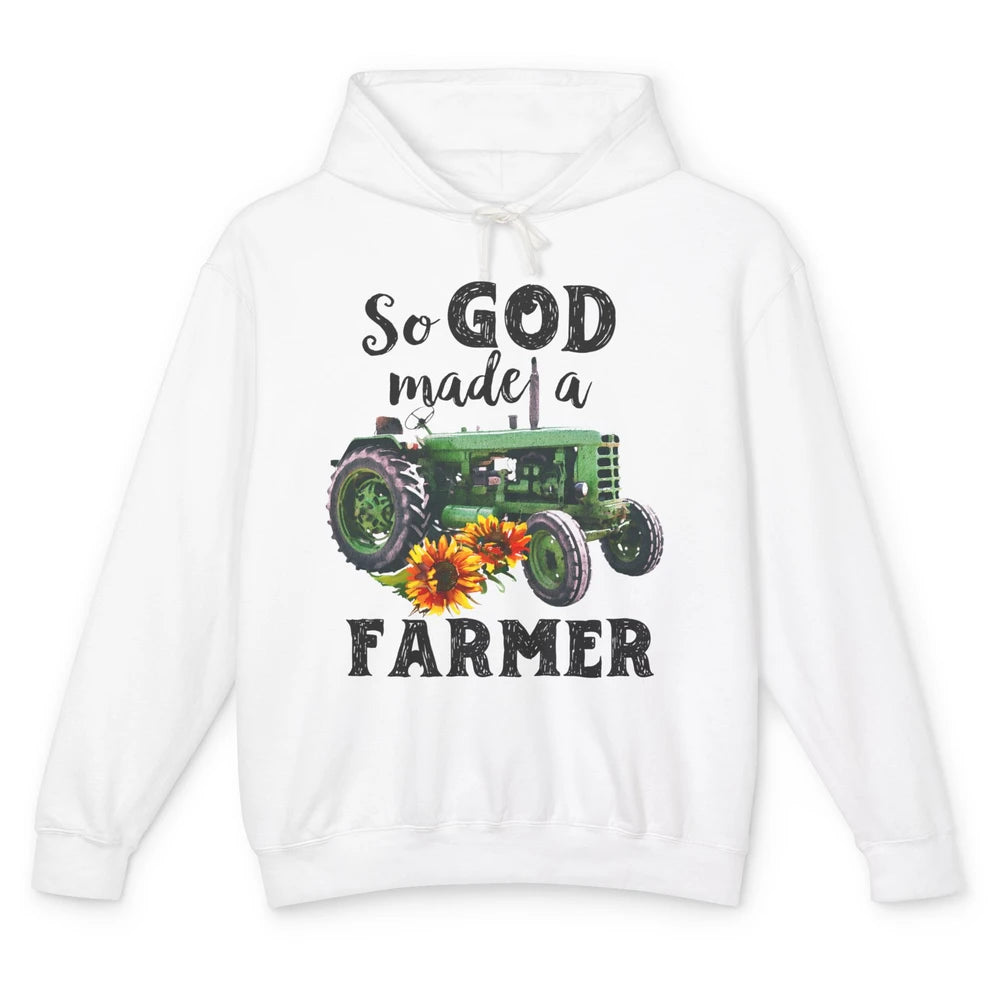 Vintage Retro Tractor God Made A Farmer Proud Farmer Farming Unisex Lightweight Hoodie