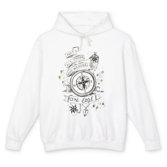 Retro Compass Not All Who Wander Are Lost Mountain Adventure Unisex Lightweight Hoodie