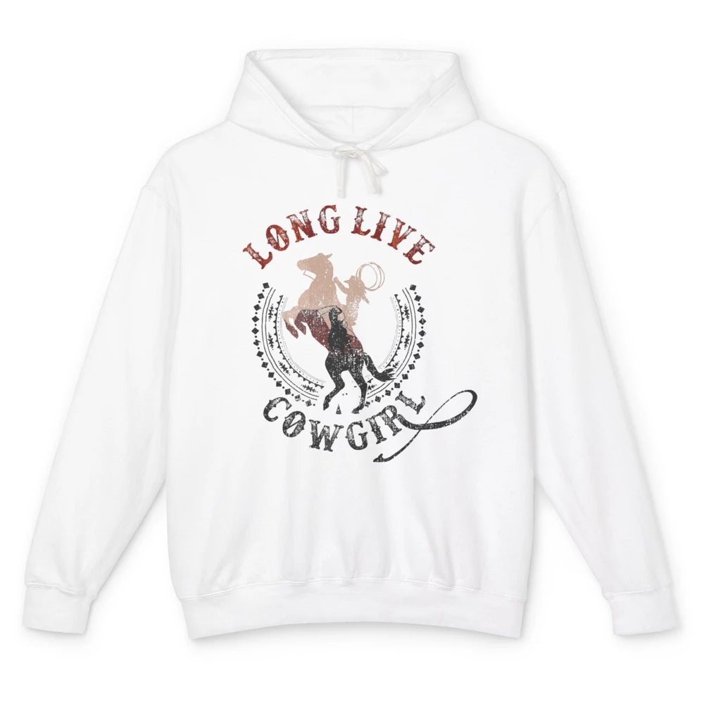 Western Country Cowgirl Riding Horses Cool Rodeo Howdy Retro Unisex Lightweight Hoodie