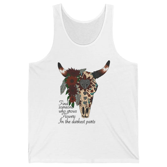 Boho Bull Skull Find Someone Who Grow Flower Western Country Unisex Jersey Tank