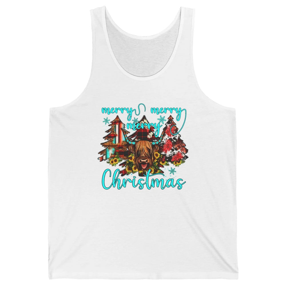 Highland Cow Merry Christmas Heifer Western Country Cowboy Unisex Jersey Tank