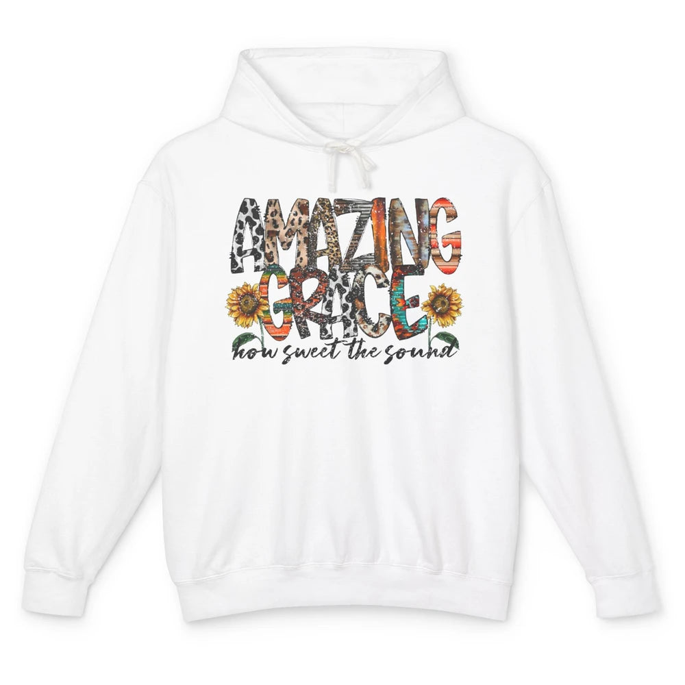 Leopard Amazing Grace How Sweet The Sound Christian Western Unisex Lightweight Hoodie