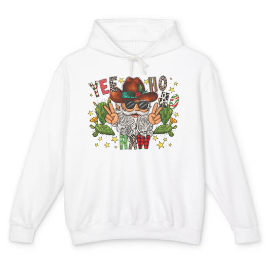 Leopard Santa Cowboy Yee Ho Haw Christmas Western Country Unisex Lightweight Hoodie