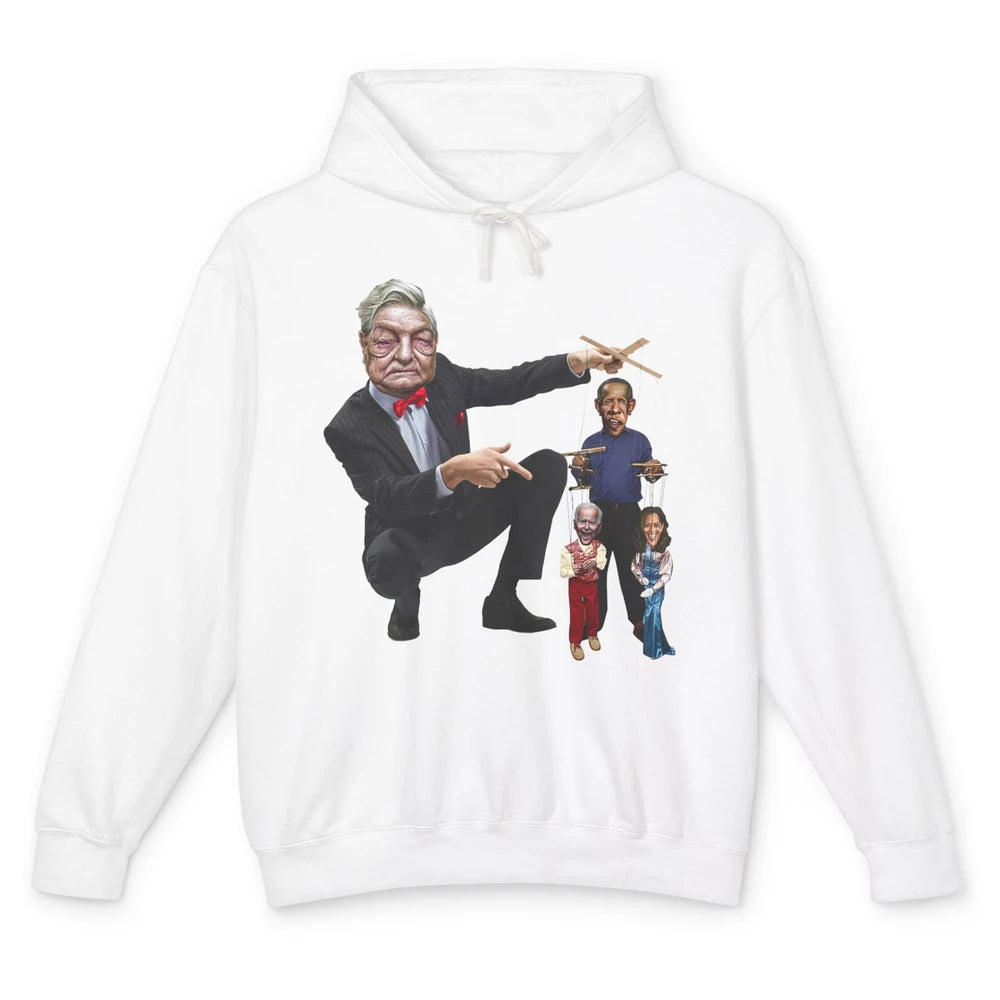 Funny George Soros Playing Puppets Biden Anti Biden Liberals Unisex Lightweight Hoodie